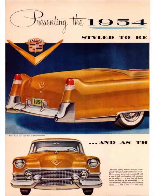 Print Ad Cadillac 1954 Convertible 2-Page 2-Piece Magazine 10.5"x13.5" Each