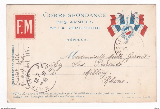 Carte en franchise militaire - Faisceau de 4 drapeaux - Editions Farges