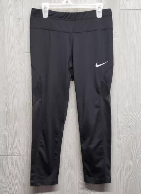 Nike Leggings Womens Small Black Dri Fit Cropped Capri Workout Gym Pants Swoosh