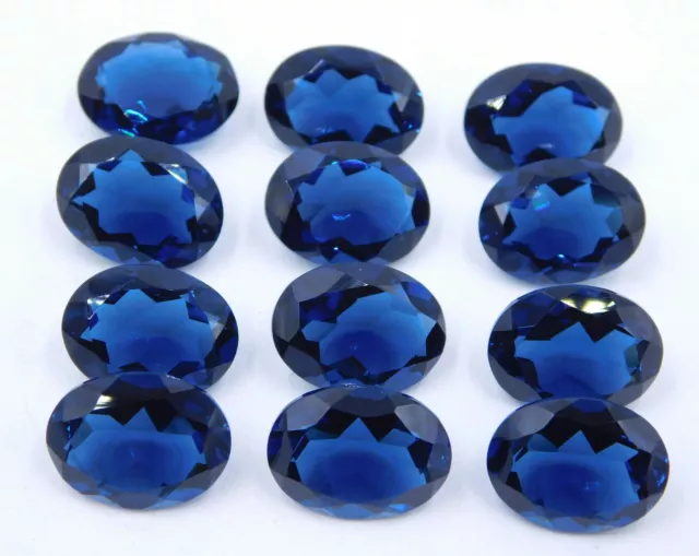 12x16 MM Labo Synthétique Saphir Bleu Coupe Ovale Lot Desseré Gemme P-2504