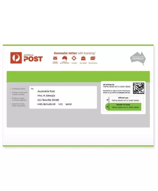 10 Pack C5 Medium Domestic Letter with Tracking Prepaid Envelope Australia Post