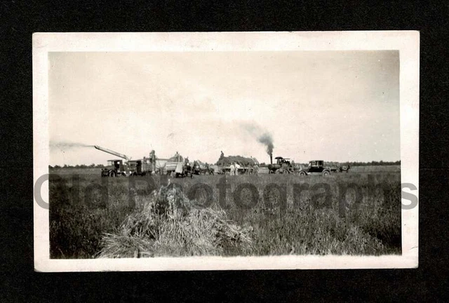 Farm Equipment Trucks Field Harvest Workers Car Old/Vintage Photo Snapshot- F7