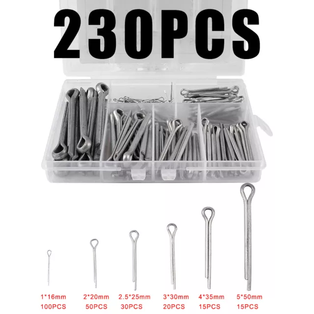 230 PC Cotter Pin Assortment Different Sizes Stainless steel Cotter Pin Keys Set