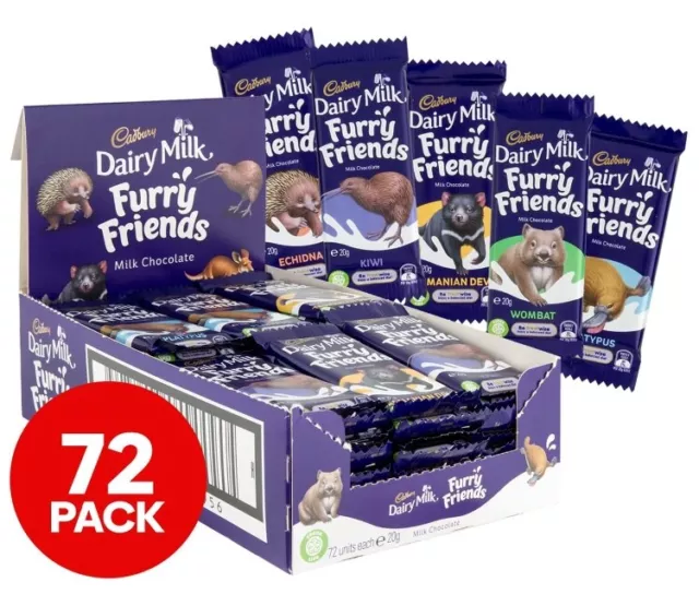 72x Cadbury Furry Friends 20g Milk Chocolate Bar Sweets Treats Confectionary Box