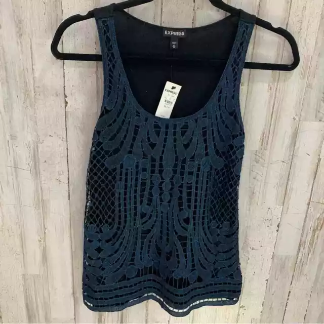 NWT Express Blue Metallic Sparkle Black Textured Tank Top