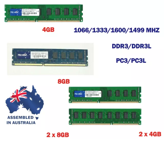 4GB 8GB 16GB DDR3 RAM PC Desktop Dimm Memory 1600 1333 1066 Mhz Memoz 5 Yrs Wty