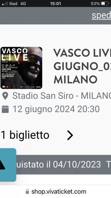 Biglietto VASCO ROSSI Concerto MILANO SAN SIRO 12/06/2024 Pit Gold