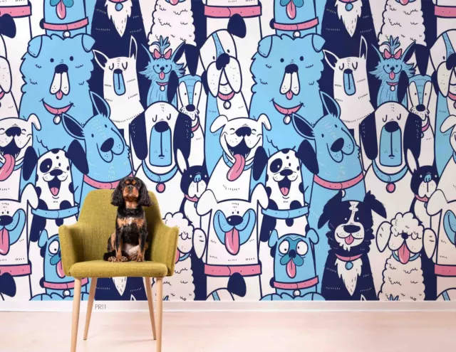 3D Cartoon Blue Animal Dog Wallpaper Wall Murals Removable Wallpaper 45