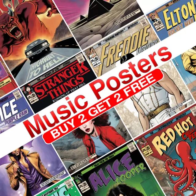 Music Concert Poster Comic Classic Retro Rock Vintage Wall Art Print Picture