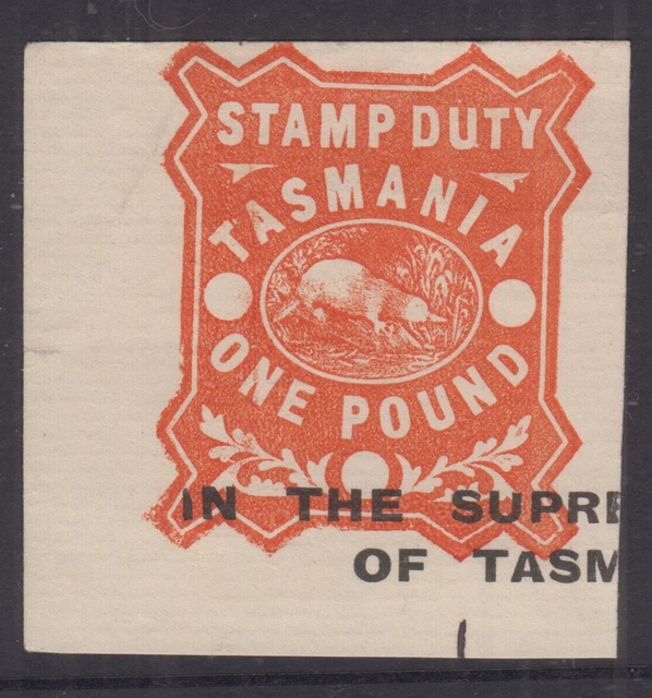 TASMANIA 1885 £1 Vermilion STAMP DUTY Revenue Elsmore Cat 25+FU 11.35