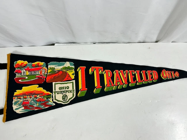 Vintage Felt Pennant Ohio Turnpike Toll Plazas black oramge toll booth