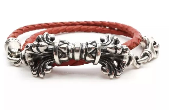 King Baby Studio Double-Wrap Red leather Braid Sterling Silver .925  8-8 1/5