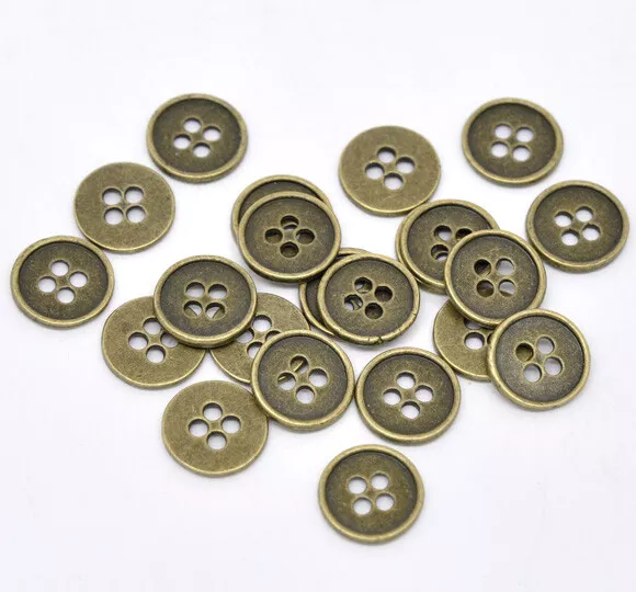 (Buy 4 Get FREE Post) 10 Round Metal Bronze 13mm 15mm 18mm 25mm Sewing Buttons