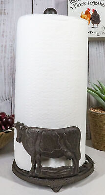 Cast Iron Rustic Holstein Cow With Scroll Art Kitchen Paper Towel Holder Stand