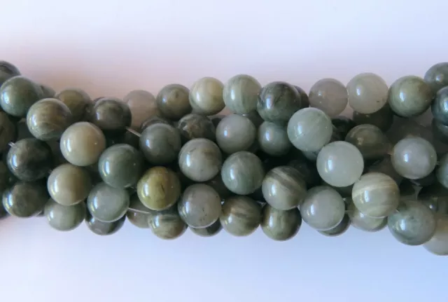 50pcs 8mm Round Natural Gemstone Beads - Green Hair Stone (Jasper)