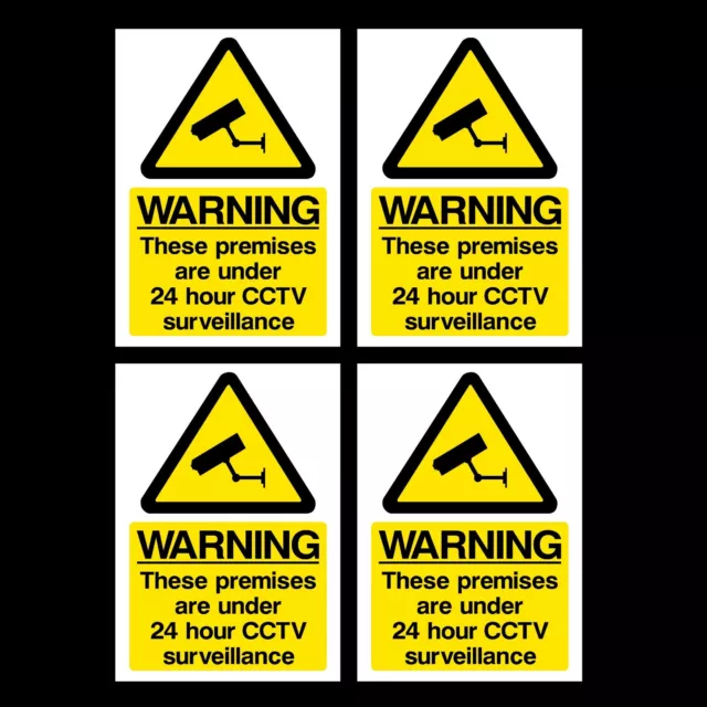 4x CCTV 24 Hour Surveillance Rigid Plastic Sign OR Sticker - All Sizes (MISC12)