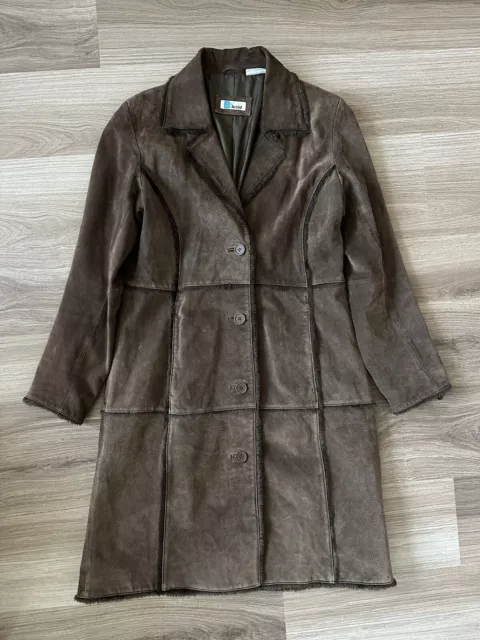 VINTAGE 90S Y2K B Lucid Long Suede Leather Coat Faux Fur Trim $80.75 ...