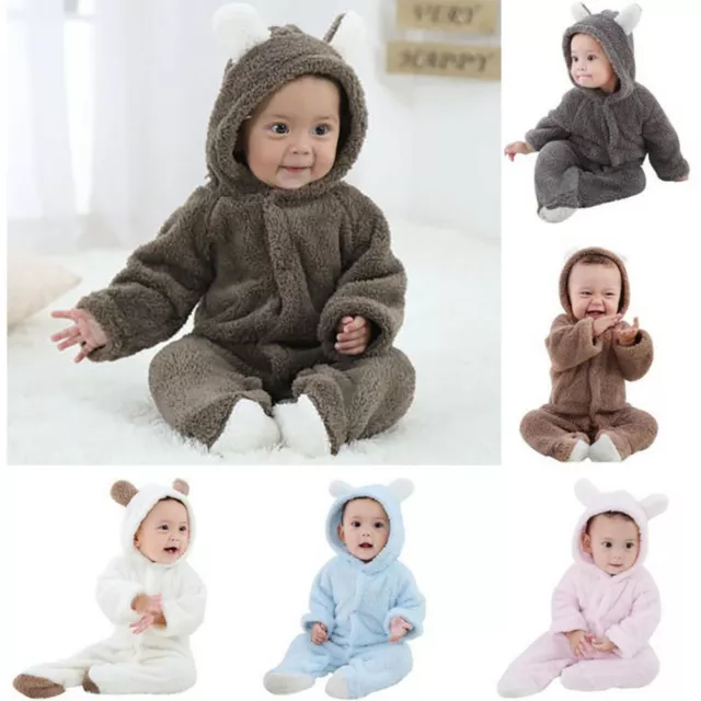 Newborn Infant Baby Boy Girl Hooded Romper Jumpsuit Bodysuit Outfits Clothes
