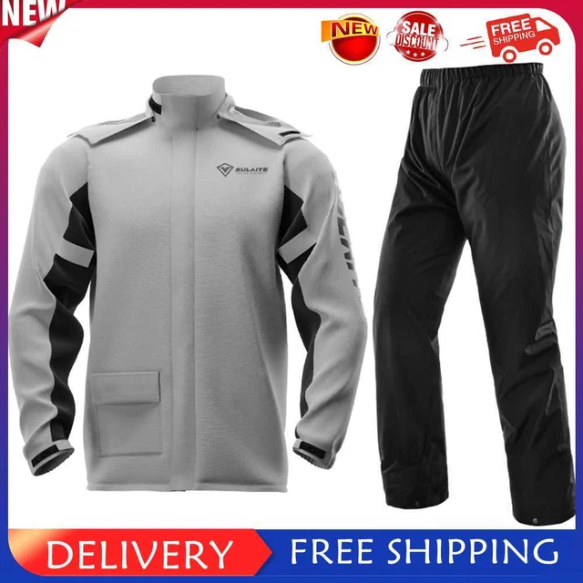 SULAITE Reflective Motorcycle Rain Jacket+Pants with Shoe Covers Grey (L)
