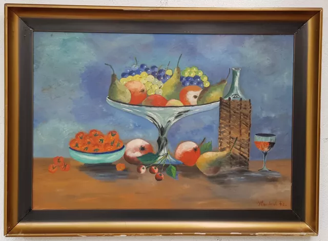 Wunderschönes Ölgemälde mit Rahmen Malerei Oil Painting Stillleben Obst 1942