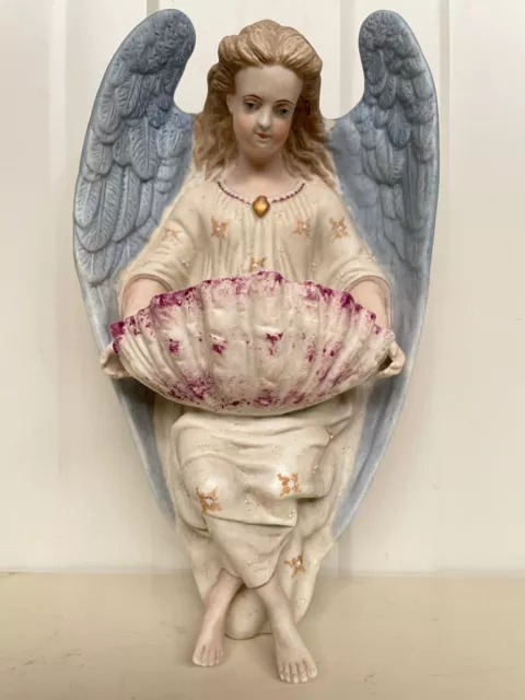 A beautiful bisque Porcelain Angel Gothic Revival holy water font