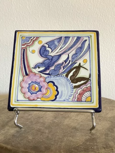 Spanish Moroccan Multicolored Sparrow Floral Tile 6.25" Square