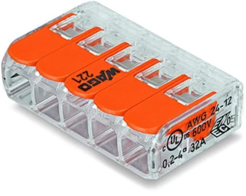 25 Bornes de connexions automatique 5 entrées Fil Souple Rigide Wago réf 221-415 2