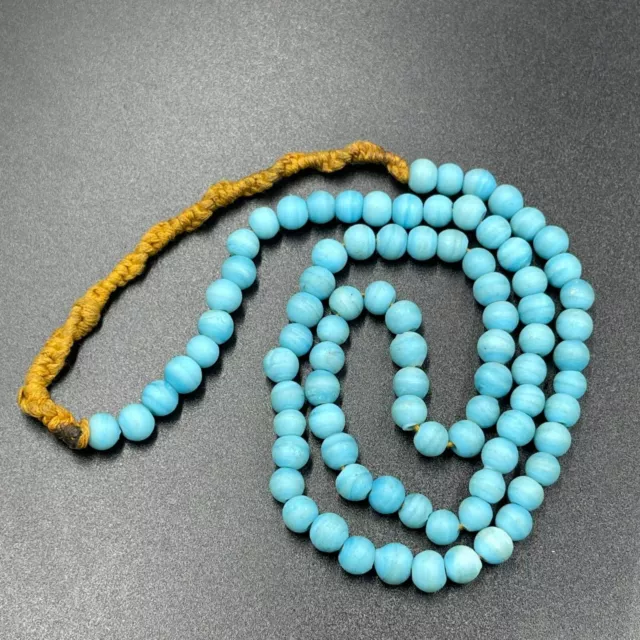 Beautiful Old  African Trade Mosaic Blue glass Beads Full Strand Necklace