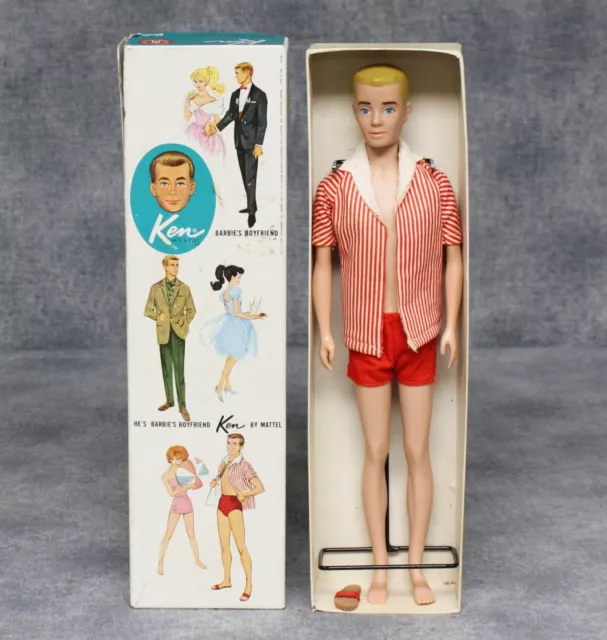 1962 Mattel Blonde Painted Hair Ken Doll 750 In Original Box with Stand