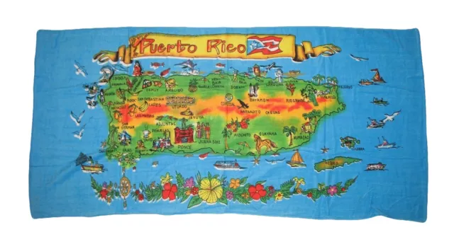 Puerto Rico Island Map 30"x60" Cotton Beach Towel