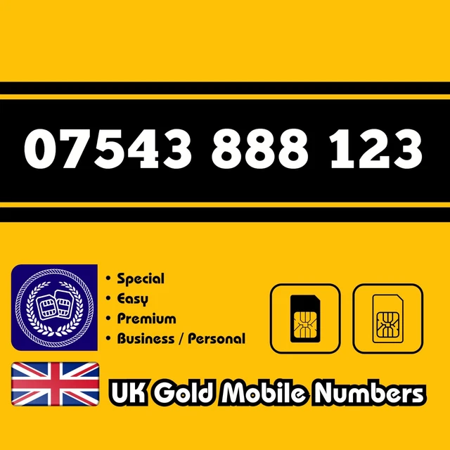 Gold Mobile Number Easy VIP Business Special Memorable UK O2 EE Voda 3 SIM Card