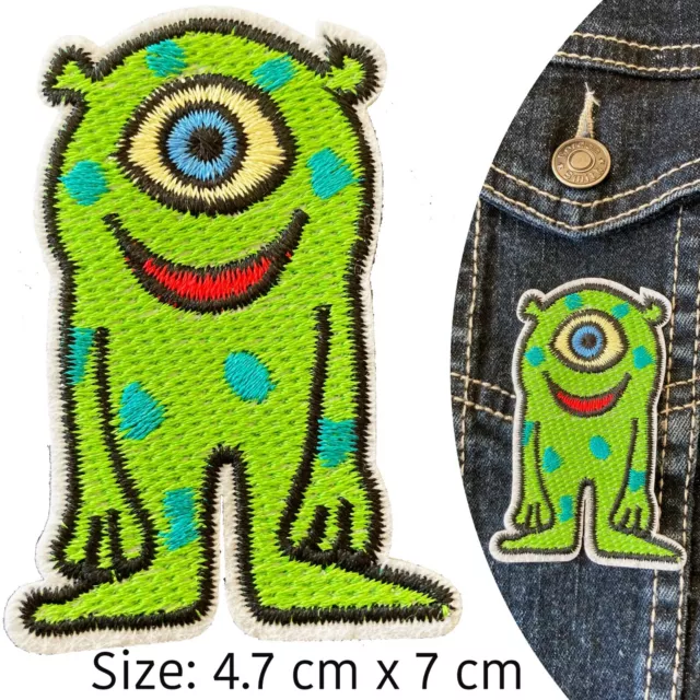 Alien Iron on Patch green eye space monster smile UFO spot world iron-on patches