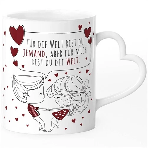 Tasse mit Herz-Henkel personalisierbar Sprüche Liebe Pärchen mit