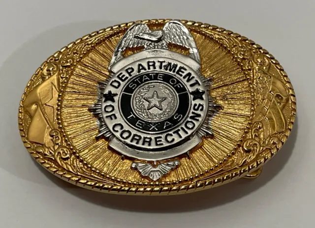 Texas Prison Guard Belt Buckle -  Corrections Staff - 1988 - Texoma Leather 