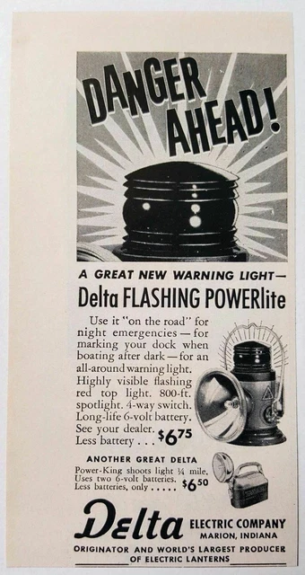 1954 Print Ad Delta Flashing POWERlite Warning Lights Made in Marion,IN