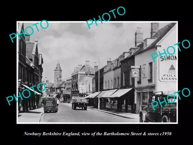 Old Postcard Size Photo Newbury Berkshire England Bartholomew St & Stores 1950