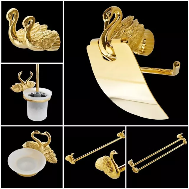 Juego de accesorios para baño, soporte de papel higiénico con cisne dorado,...