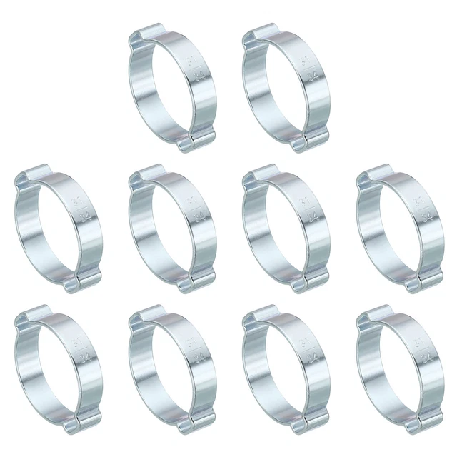 Confezione da 10 Morsetto Tubo Doppio Orecchio 31-34mm, Anelli Crimpante Acciaio Zincato