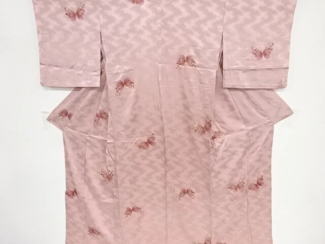 44495# Japanese Kimono / Antique Hitoe Kimono / Butterfly & Floral Plants