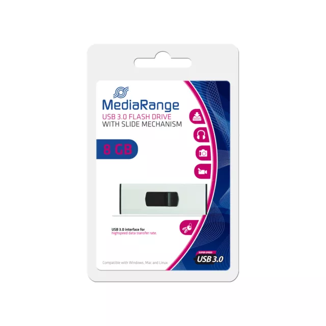 CLE USB 8 GO USB 3.0 MediaRange ULTRA RAPIDE AUTO-PROTEGEE / coulissante stick 3