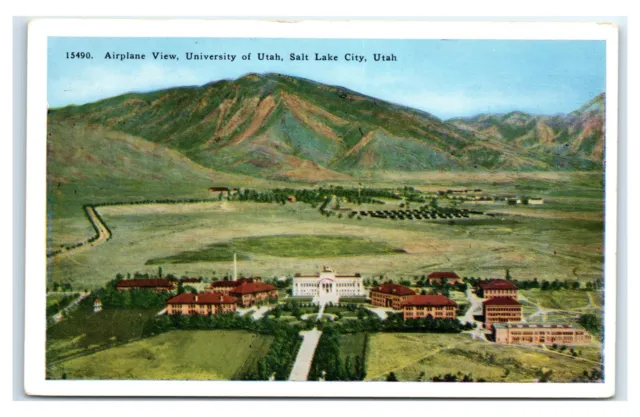 Postcard Airplane View, University of Utah, Salt Lake City unused WB S1