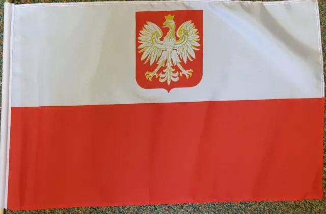 Poland Crest Flag 18" sleeved Polish Warsaw Gdansk Polska Football Catholic bn