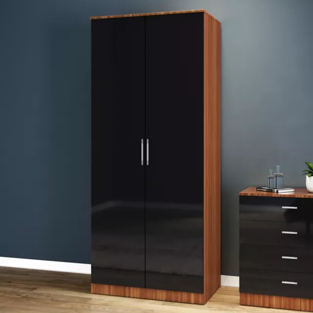 Bedroom Furniture High Gloss Door Black Walnut Wardrobe Large Storage Wardrobe