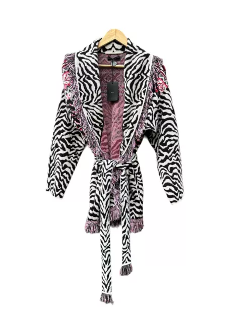 Alanui Belted Cardigan Size Small Cashmere Wool Black Pink Zebra NWT Designer