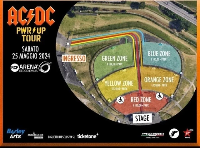 N°1 BIGLIETTO YELLOW ZONE concerto AC/DC Campovolo RCF Arena Reggio ...