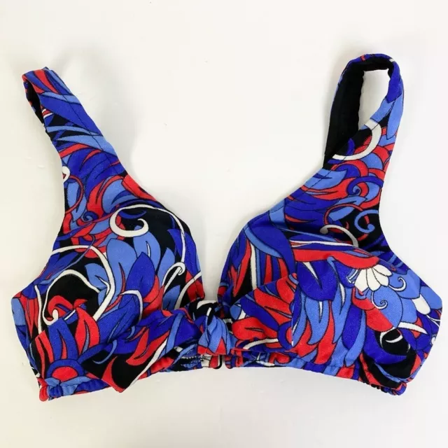 Vintage Sears Bikini Swim Suit Top Red Blue Tie front Hook Back VTG Size 12