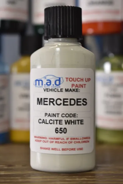 Mercedes Benz Calcite White 650 9650 Touch Up Kit Bottle Brush Repair Paint Chip