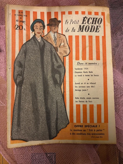 Patron De Couture Vintage Echo De La Mode Années 1950 - Manteau Droit Grand Col Taille 44