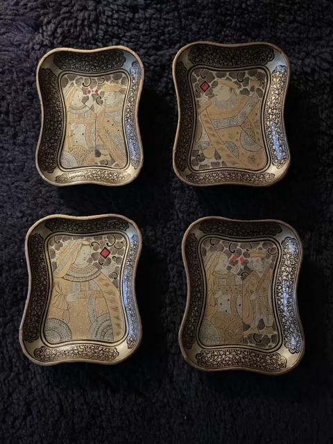 Ancien 19th Siècle Chinois Export Noir Laque Partie de Jeu Carte Plateau Set