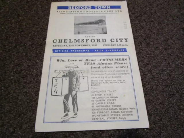 BEDFORD TOWN  v  CHELMSFORD CITY 1955/6  NOVEMBER 12th   FOOTBALL PROGRAMME